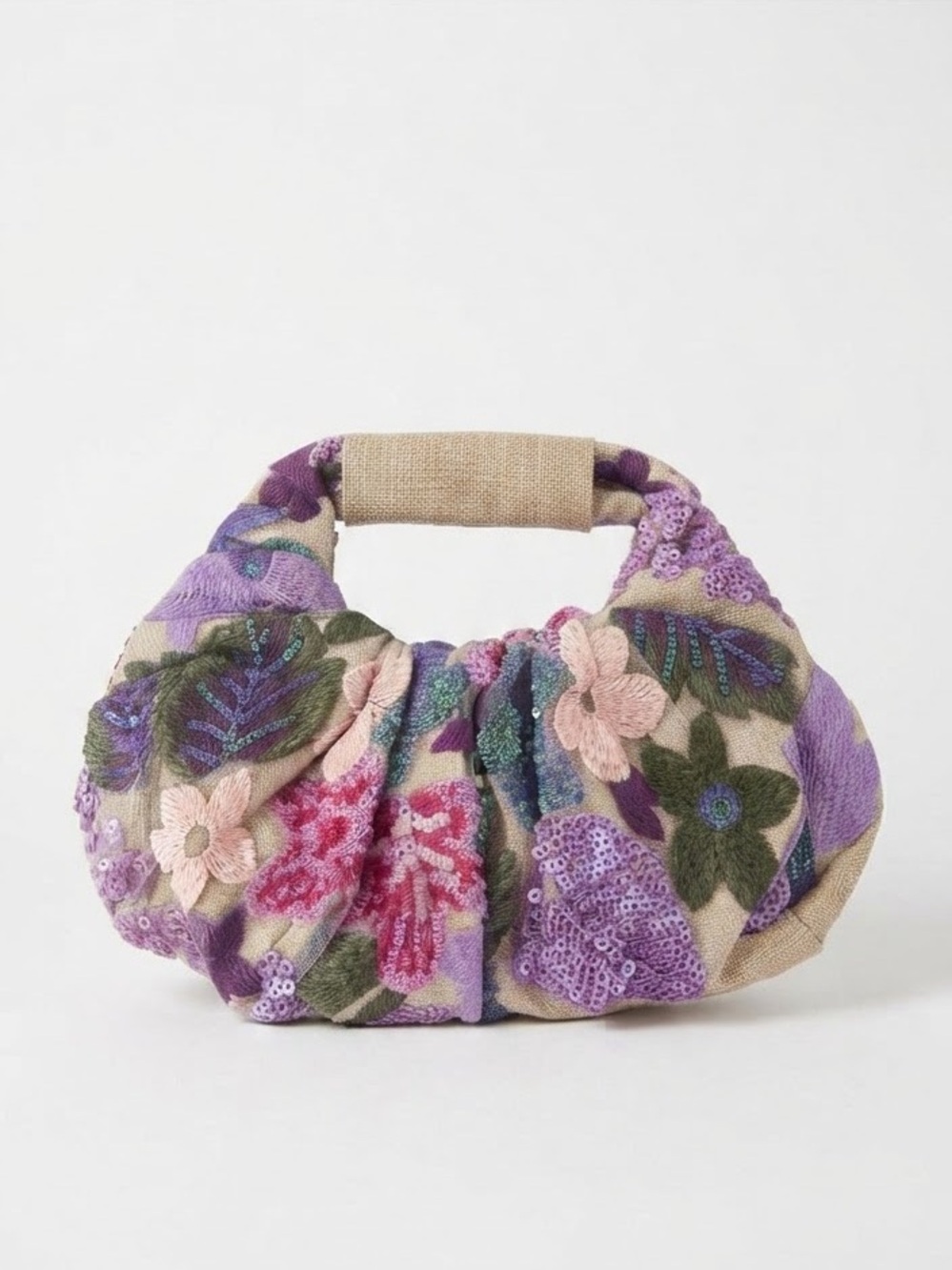 Floral Sequin & Burlap Hobo Handbag NWOT Whimsigoth Fairycore Coquette